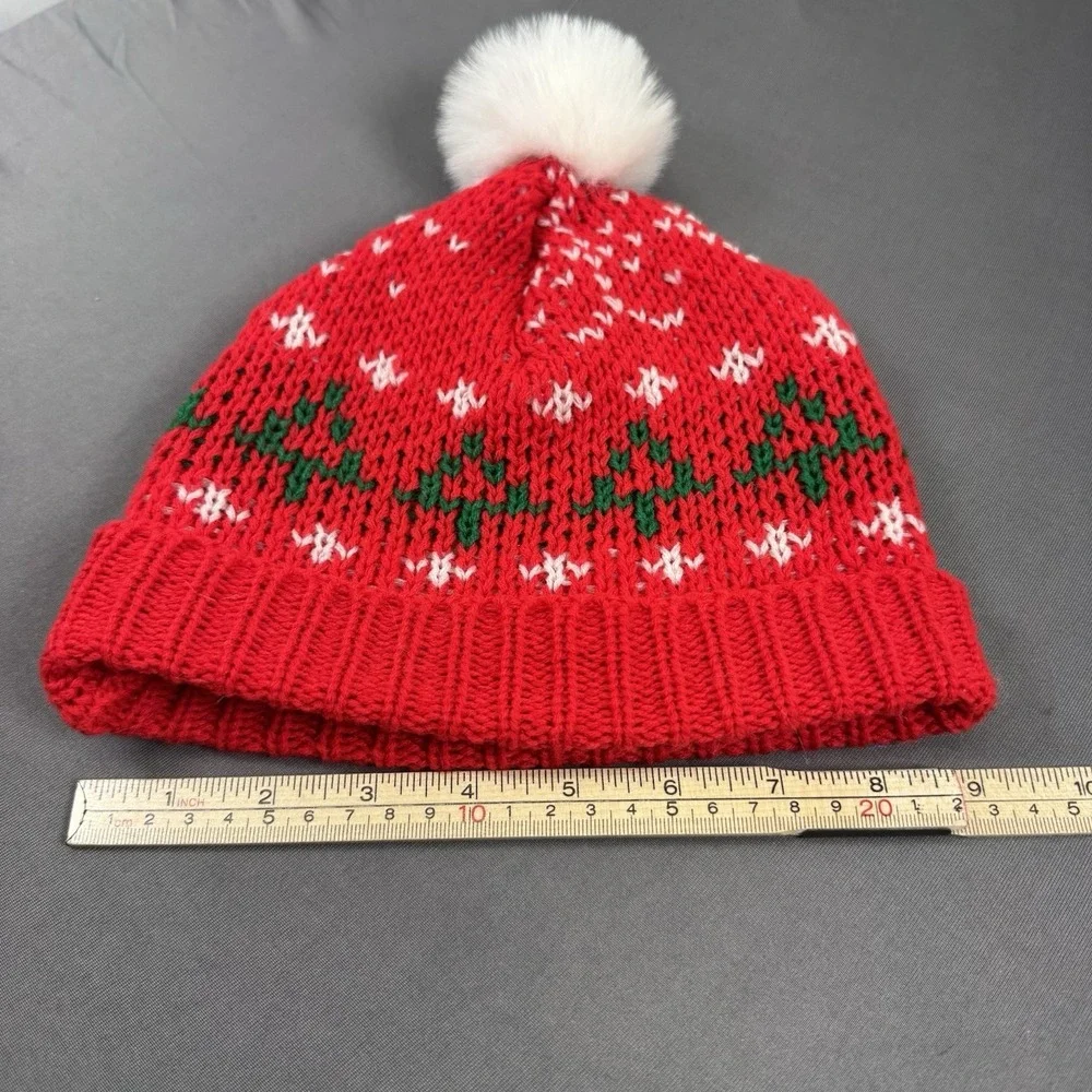 Vintage Kids Red/Green Stocking Cap‎ With White Puff